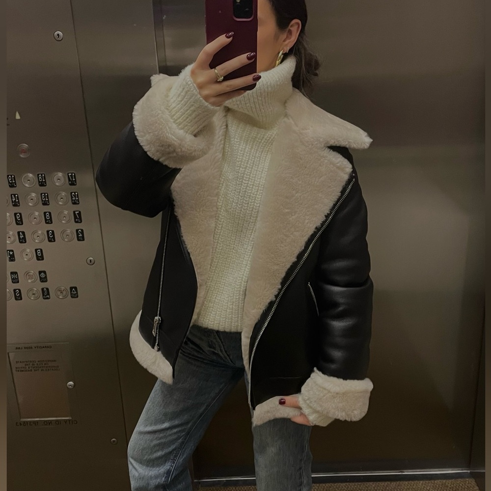 Mango shearling leather jacket
